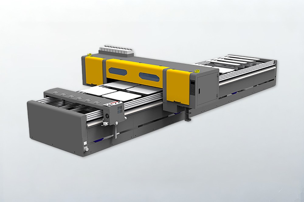 Flatbed DTG printer prepared for garment cut piece printing